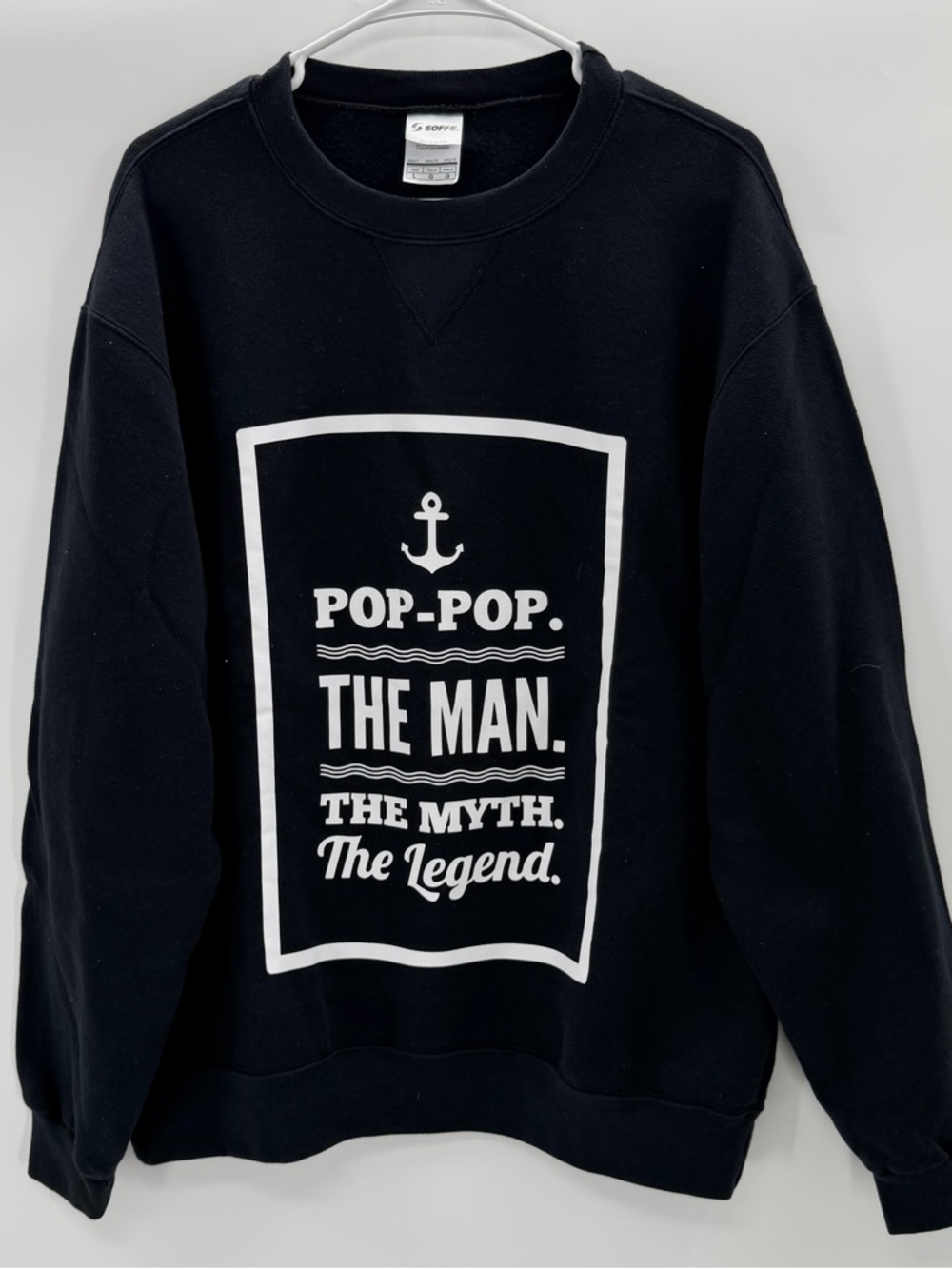 Soffe Black Crewneck Sweatshirt with White Pop-Pop Graphic